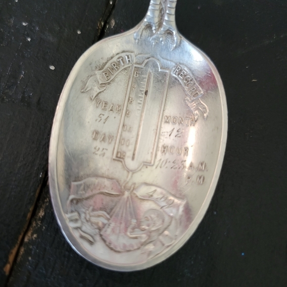 Vintage Sterling Silver Birth Spoon December 25, 1951 Christmas Baby Curved - Picture 2 of 6